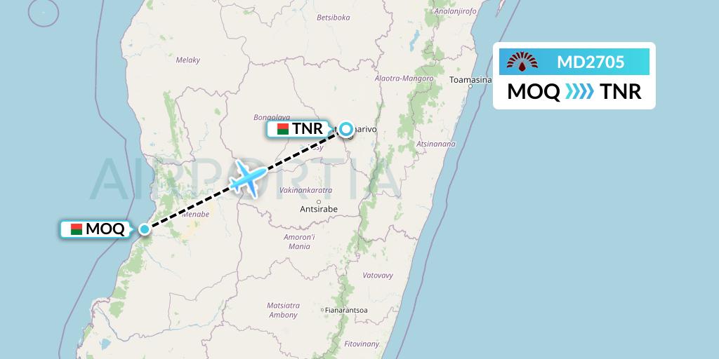 MD2705 Air Madagascar Flight Map: Madagascar to Antananarivo