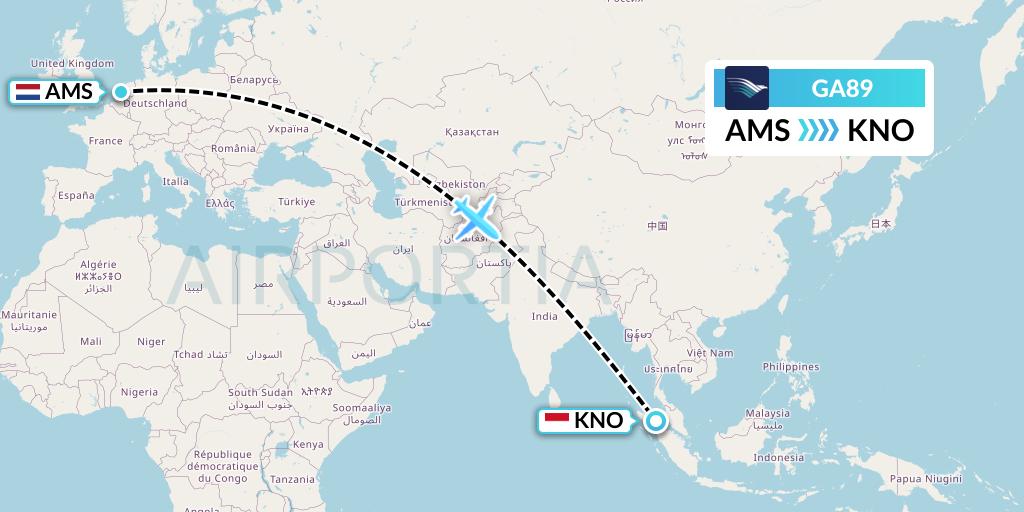 GA89 Garuda Indonesia Flight Map: Amsterdam to Medan