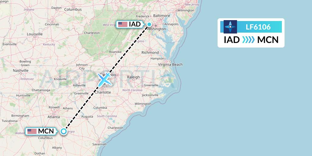 LF6106 Corporate Flight Management Flight Map: Washington to Macon