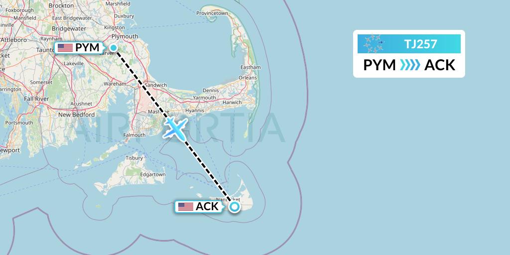 TJ257 Tradewind Aviation Flight Map: Plymouth to Nantucket