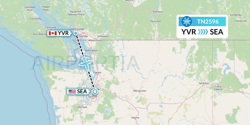 TN2596 Air Tahiti Nui Flight Map: Vancouver to Seattle