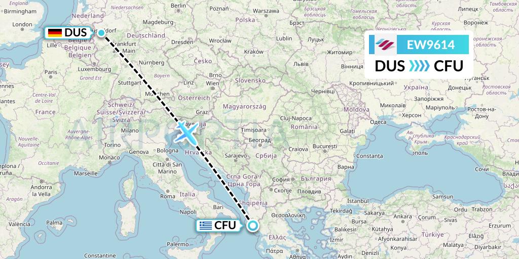 EW9614 Eurowings Flight Map: Dusseldorf to Corfu