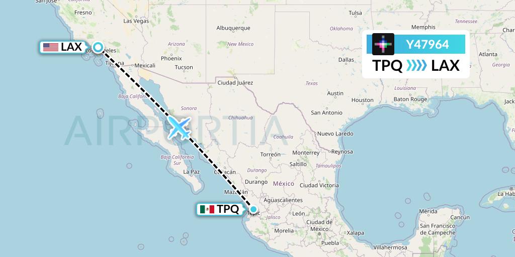 Y47964 Volaris Flight Map: Tepic to Los Angeles