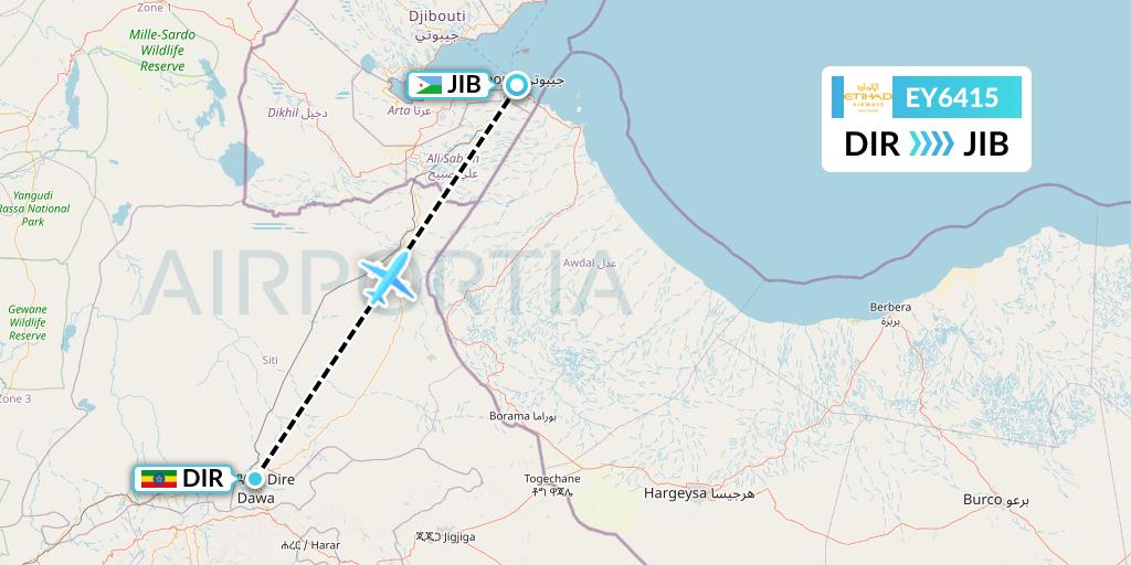 EY6415 Etihad Airways Flight Map: Dire Dawa to Djibouti