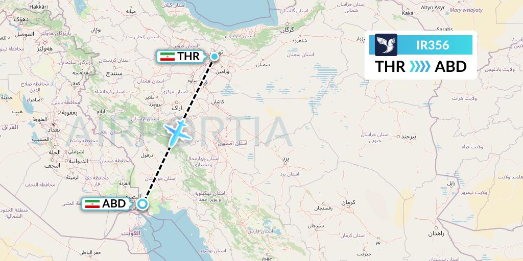 IR356 Iran Air Flight Map: Tehran to Abadan