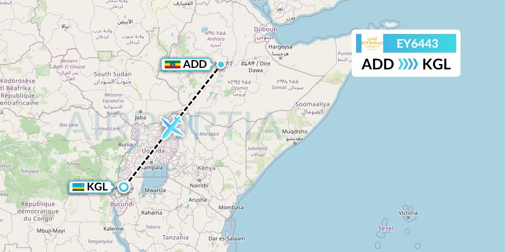 EY6443 Etihad Airways Flight Map: Addis Ababa to Kigali