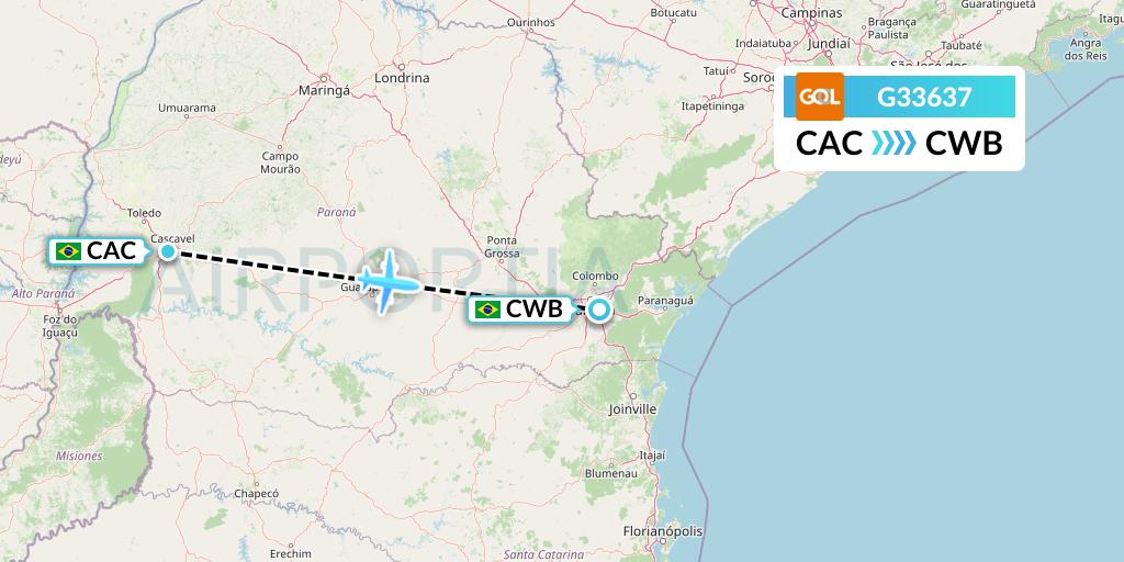 G33637 GOL Transportes Aeros Flight Map: Cascavel to Curitiba