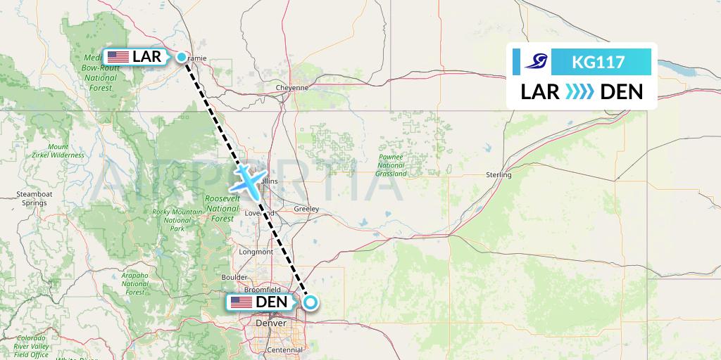 KG117 Key Lime Air Flight Map: Laramie to Denver