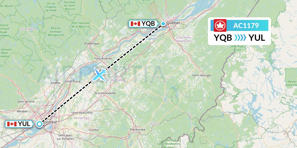 AC1179 Air Canada Flight Map: Quebec to Montreal
