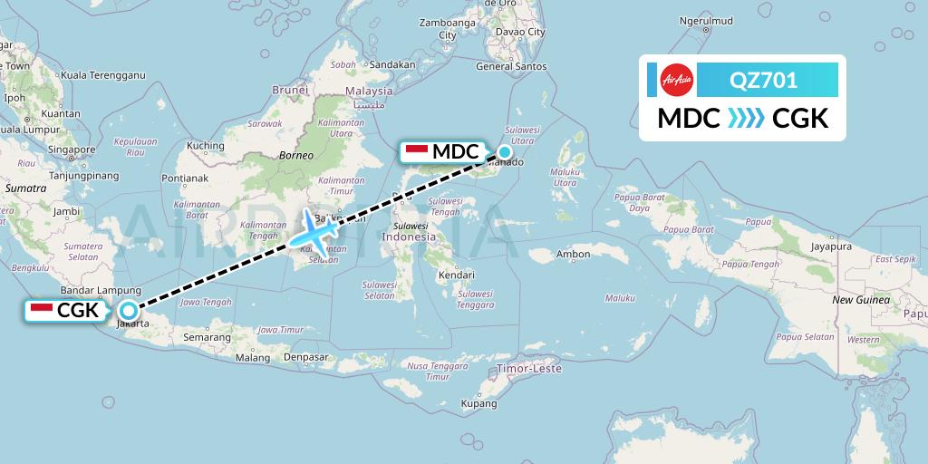 QZ701 Indonesia AirAsia Flight Map: Manado to Jakarta