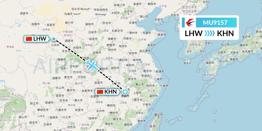 MU9157 China Eastern Airlines Flight Map: Lanzhou to Nanchang