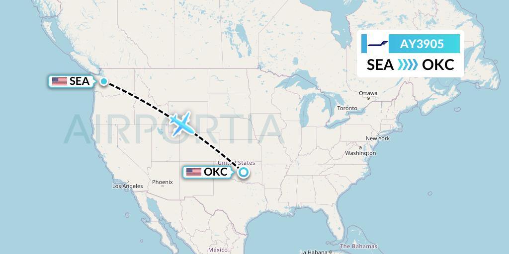 AY3905 Finnair Flight Map: Seattle to Oklahoma City