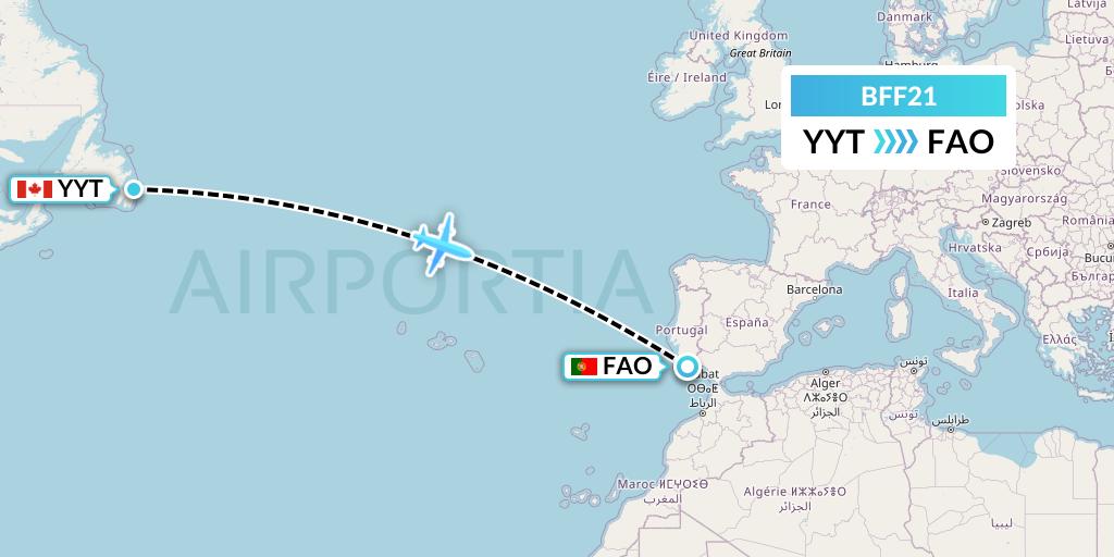 BFF21 Air Nunavut Flight Map: St. John's to Faro