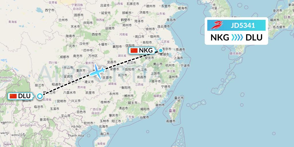 JD5341 Capital Airlines Flight Map: Nanjing to Dali