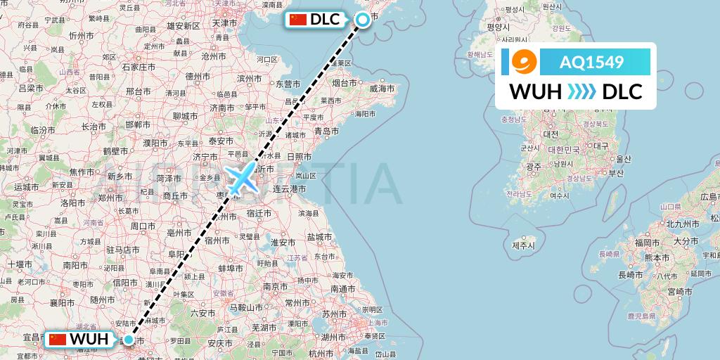 AQ1549 9 Air Flight Map: Wuhan to Dalian