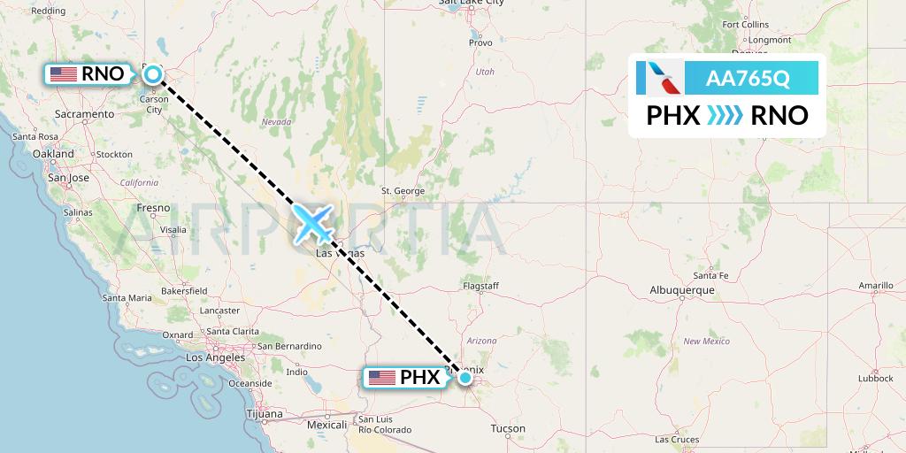 AA765Q American Airlines Flight Map: Phoenix to Reno