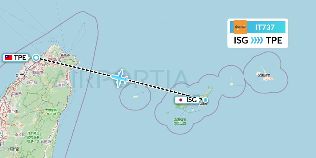 IT737 Tigerair Taiwan Flight Map: Ishigaki to Taipei