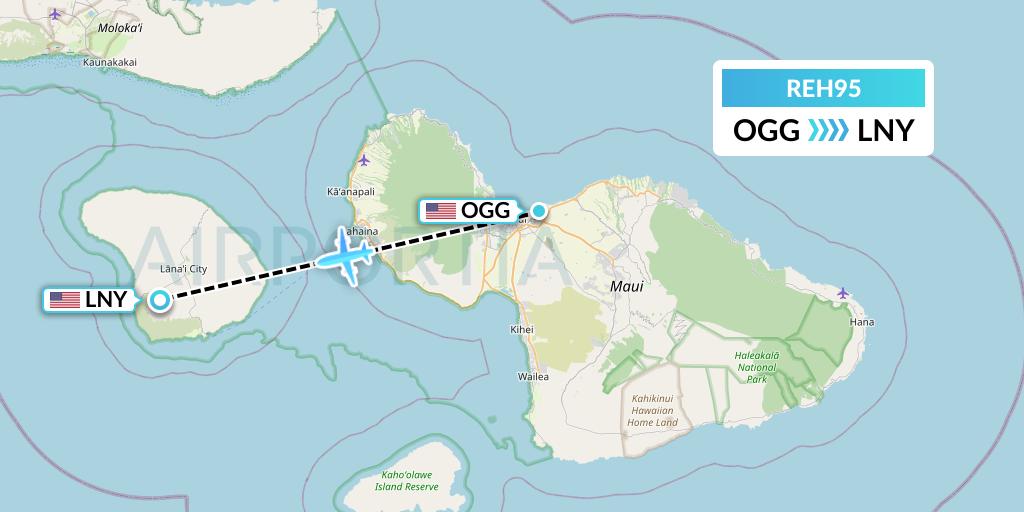 REH95 Reach Air Medical Services Flight Map: Kahului to Lanai
