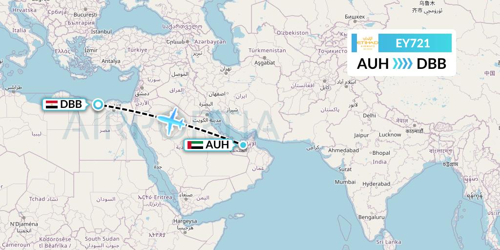 EY721 Etihad Airways Flight Map: Abu Dhabi to El Alamein
