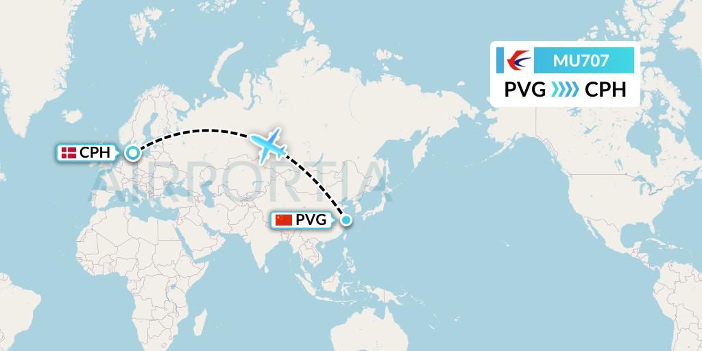 MU707 China Eastern Airlines Flight Map: Shanghai to Copenhagen