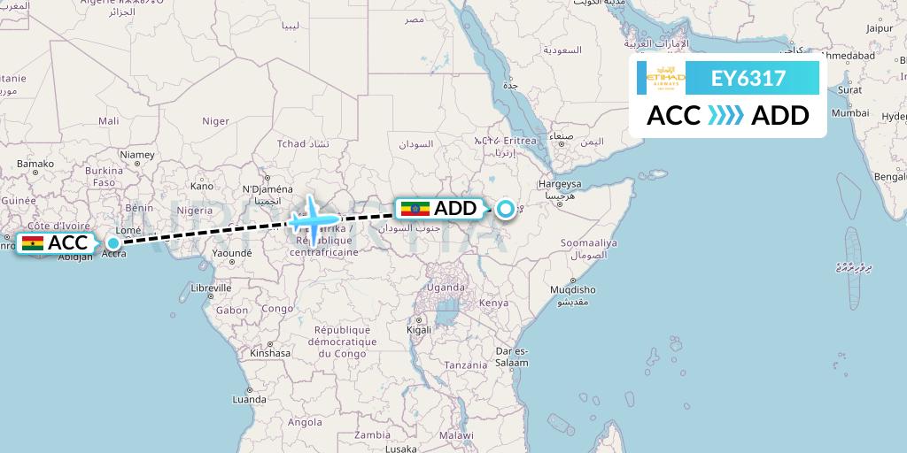 EY6317 Etihad Airways Flight Map: Accra to Addis Ababa