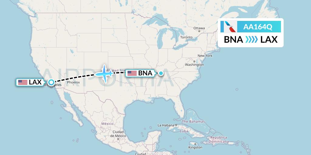 AA164Q American Airlines Flight Map: Nashville to Los Angeles