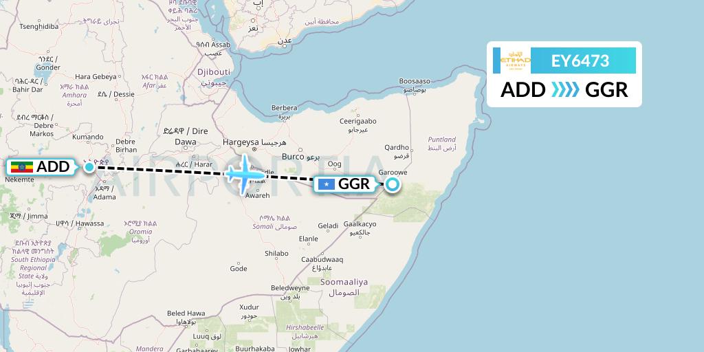 EY6473 Etihad Airways Flight Map: Addis Ababa to Garoe