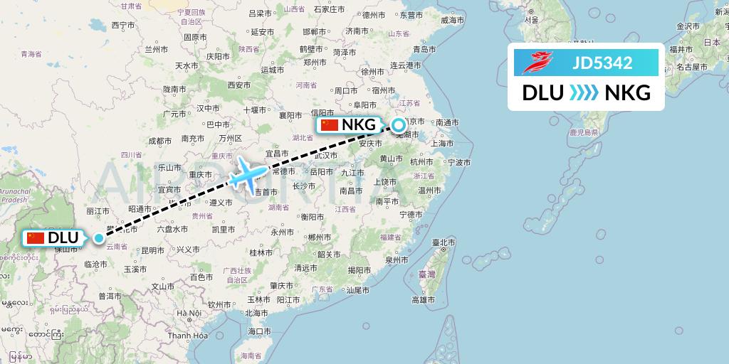 JD5342 Capital Airlines Flight Map: Dali to Nanjing