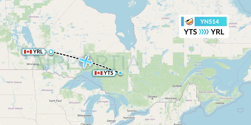 YN514 Air Creebec Flight Map: Timmins to Red Lake