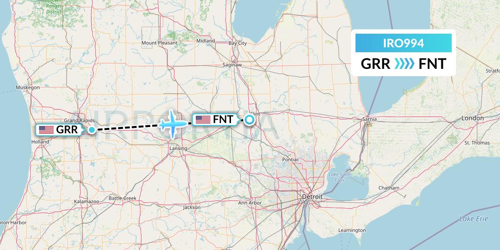 IRO994 CSA Air Flight Map: Grand Rapids to Flint