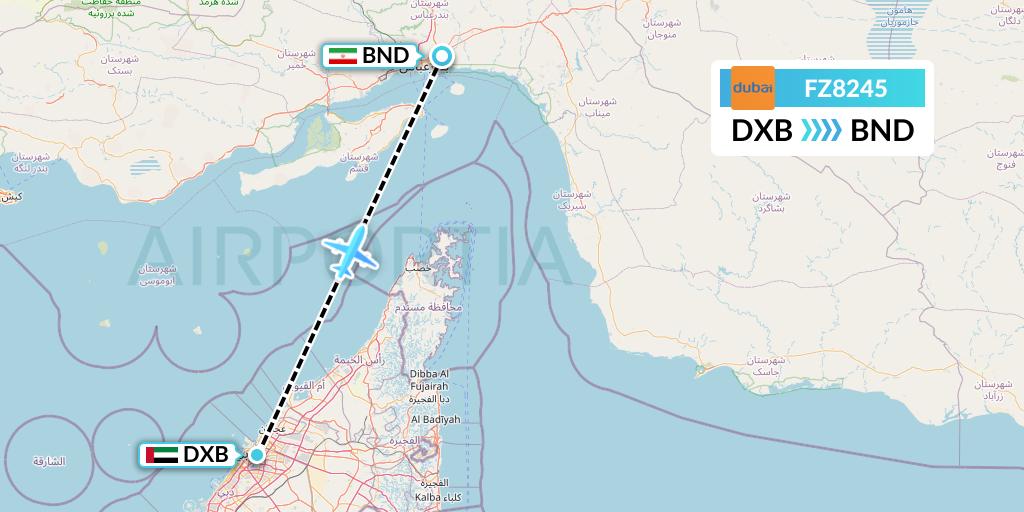 FZ8245 FlyDubai Flight Map: Dubai to Bandar Abbas