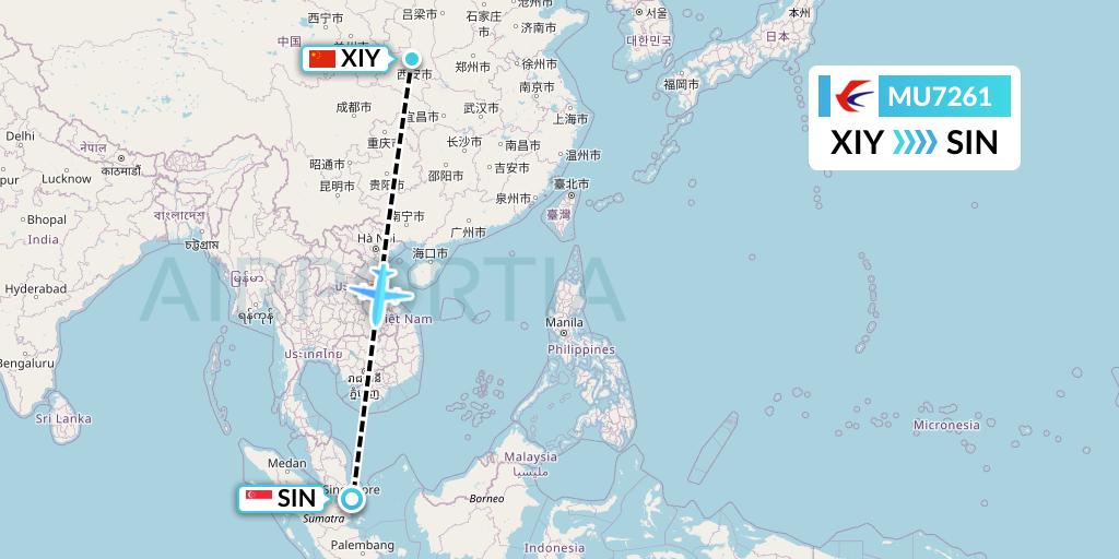 MU7261 China Eastern Airlines Flight Map: Xi'an to Singapore