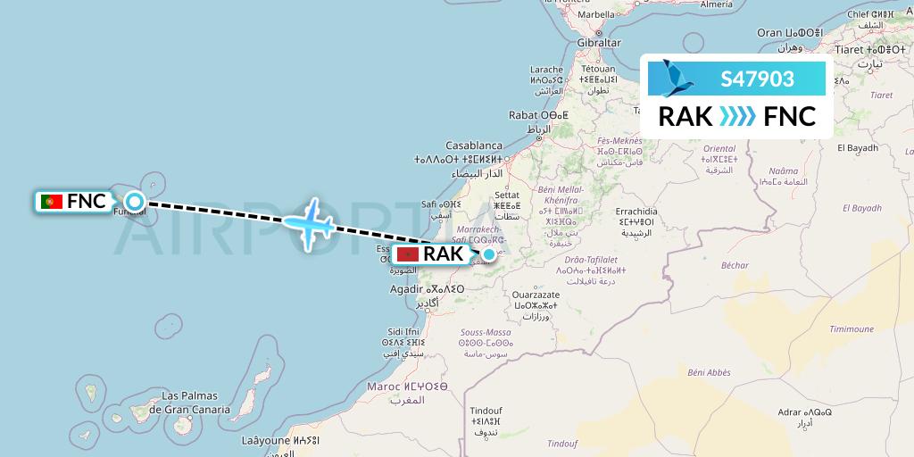 S47903 Azores Airlines Flight Map: Marrakesh to Funchal