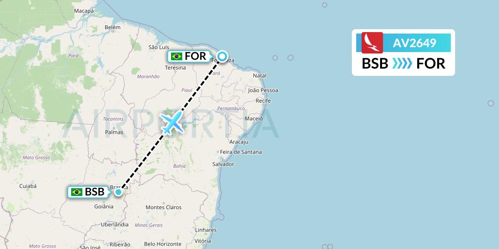 AV2649 Avianca Flight Map: Brasilia to Fortaleza