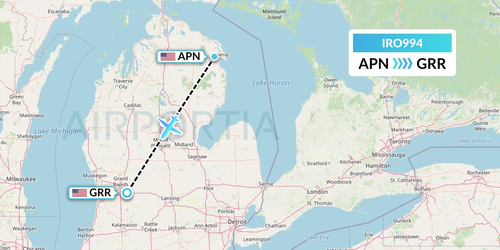 IRO994 CSA Air Flight Map: Alpena to Grand Rapids