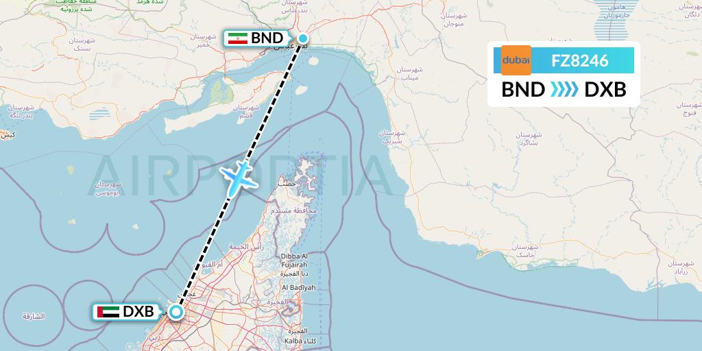 FZ8246 FlyDubai Flight Map: Bandar Abbas to Dubai