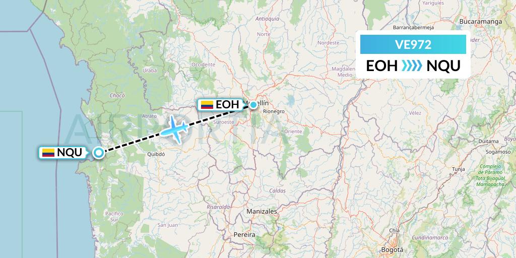 VE972 Easyfly Flight Map: Medellin to Nuqui