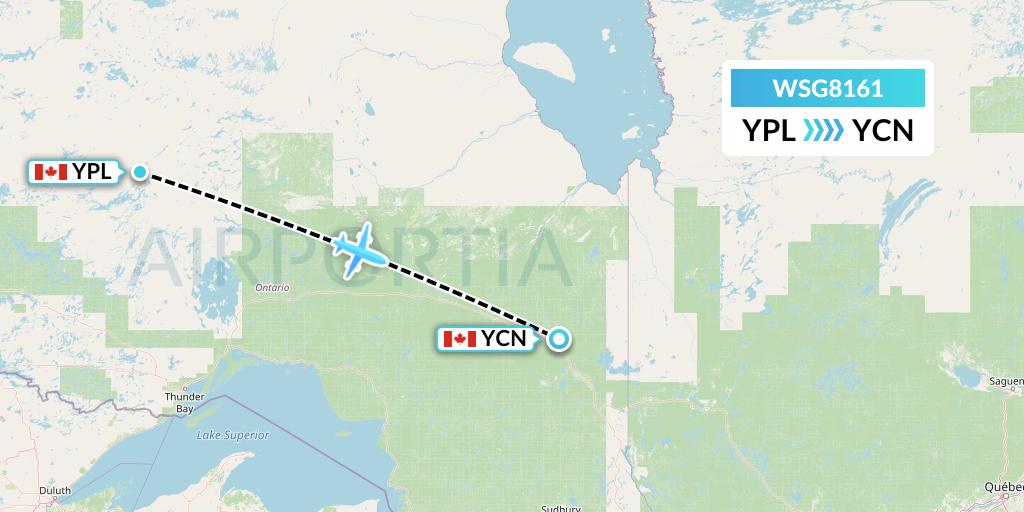 WSG8161 Wasaya Airways Flight Map: Pickle Lake to Cochrane