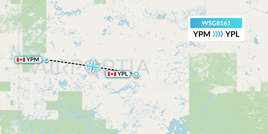 WSG8161 Wasaya Airways Flight Map: Pikangikum to Pickle Lake
