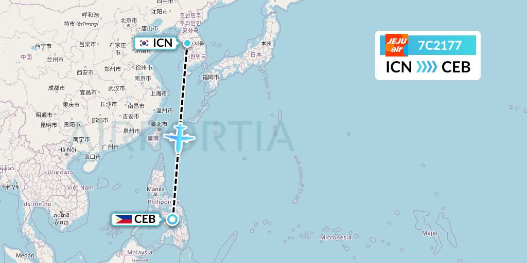 7C2177 Jeju Air Flight Map: Seoul to Cebu