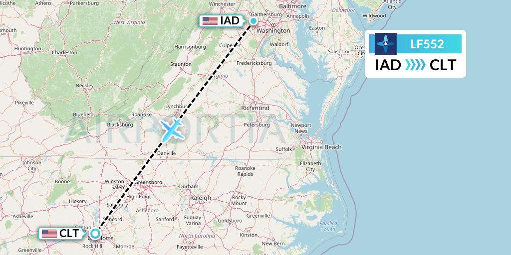 LF552 Corporate Flight Management Flight Map: Washington to Charlotte