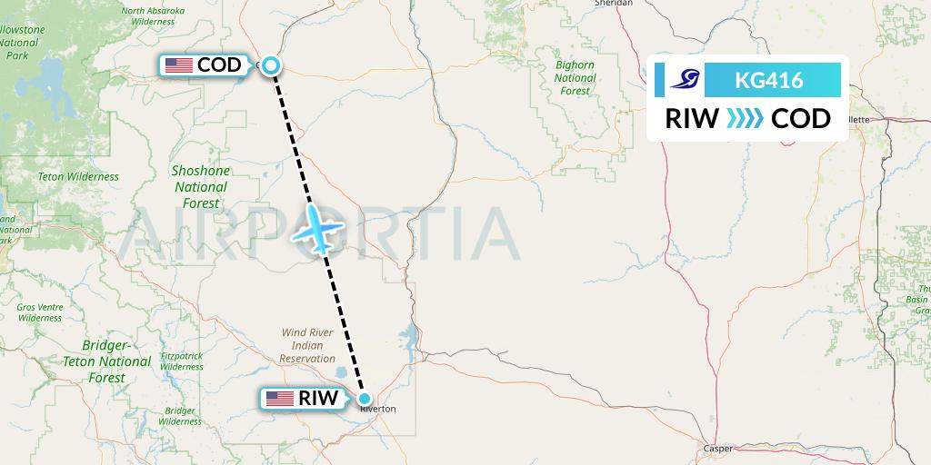 KG416 Key Lime Air Flight Map: Riverton to Cody