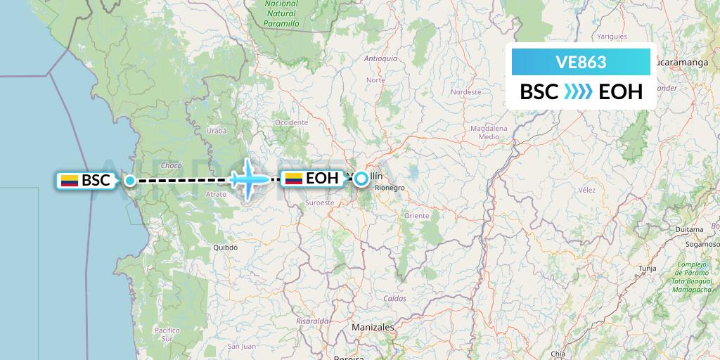 VE863 Easyfly Flight Map: Bahia Solano to Medellin