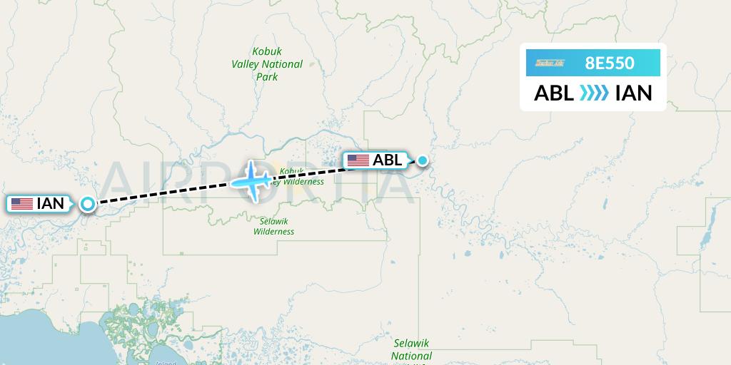 8E550 Bering Air Flight Map: Ambler to Kiana