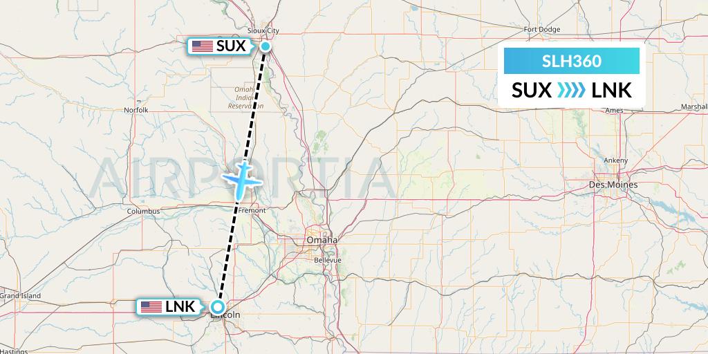 SLH360 Silverhawk Aviation Flight Map: Sioux City to Lincoln