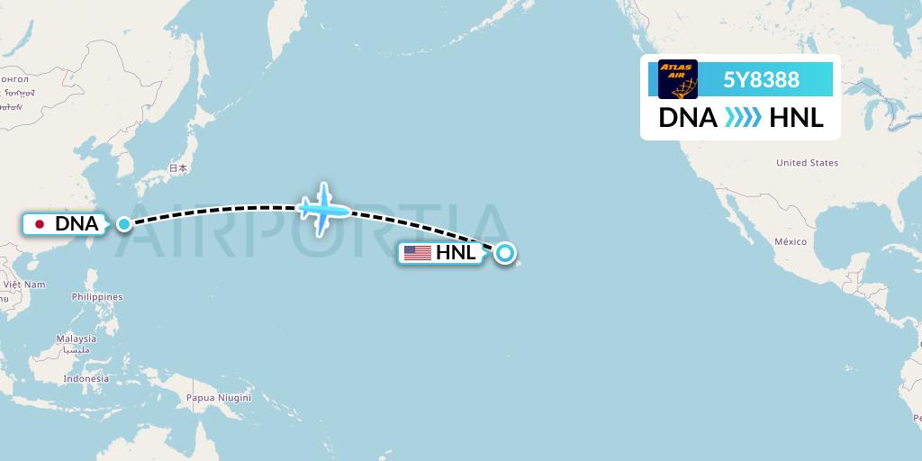 5Y8388 Atlas Air Flight Map: Japan to Honolulu