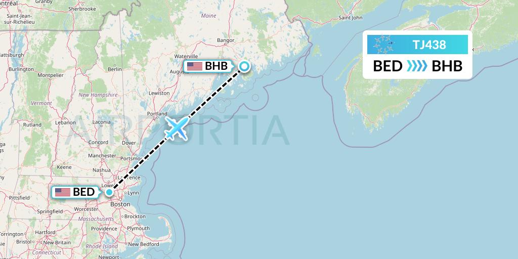 TJ438 Tradewind Aviation Flight Map: Bedford to Bar Harbor