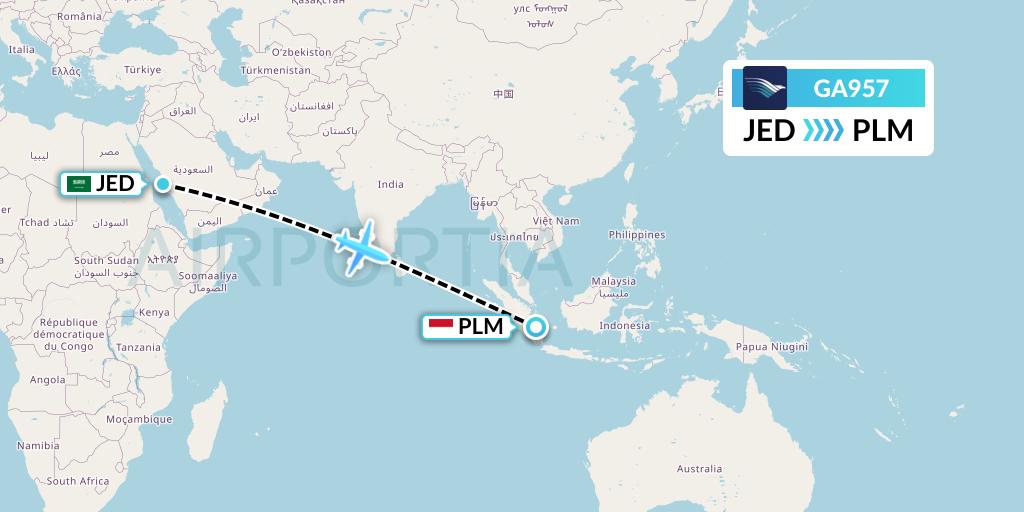 GA957 Garuda Indonesia Flight Map: Jeddah to Palembang