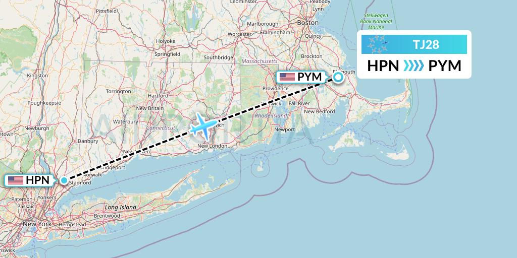 TJ28 Tradewind Aviation Flight Map: White Plains to Plymouth