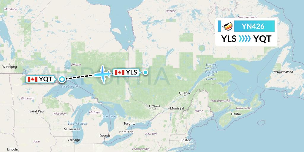 YN426 Air Creebec Flight Map: Lebel-Sur-Quevillon to Thunder Bay